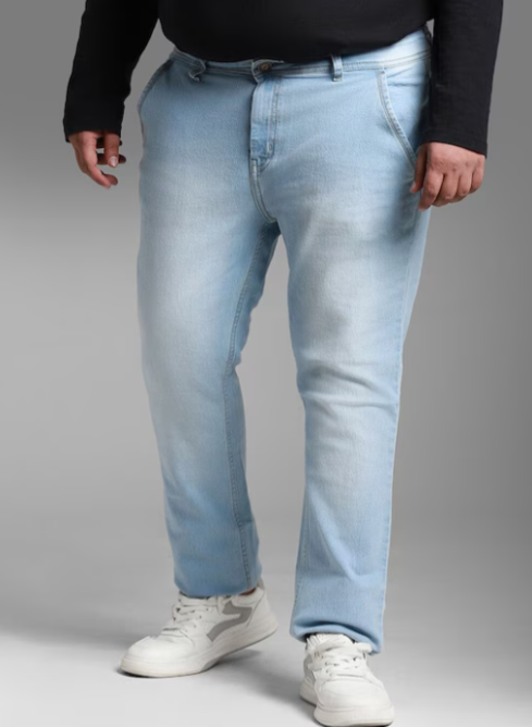 Men Plus Size Light Fade Slim Fit Stretchable Jeans