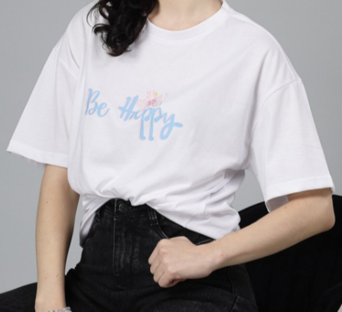 Typography Printed Round Neck Oversized T-shirt