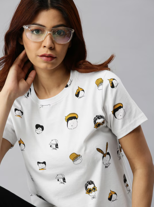 Women White Cotton Quirky Print T-shirt
