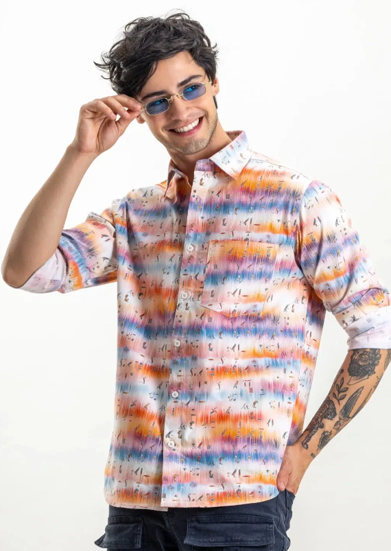 Multi Colour Slim Fit Printed Rhysley Men’s Cotton Shirt