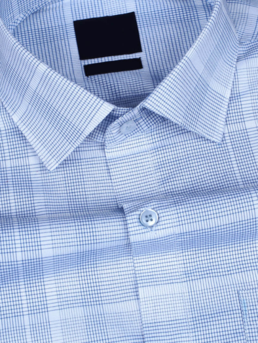 Off White With Pastel Blue Checkered Premium Cotton Designer Shirt