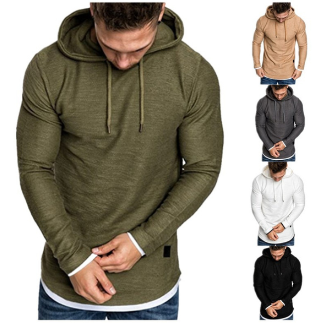 Autumn and Winter New Stitching Long-sleeved Hooded Sweater Men’s T-shirt
