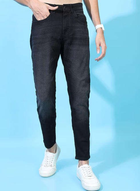 Men Black Tapered Fit Mid-Rise Clean Look Stretchable Jeans